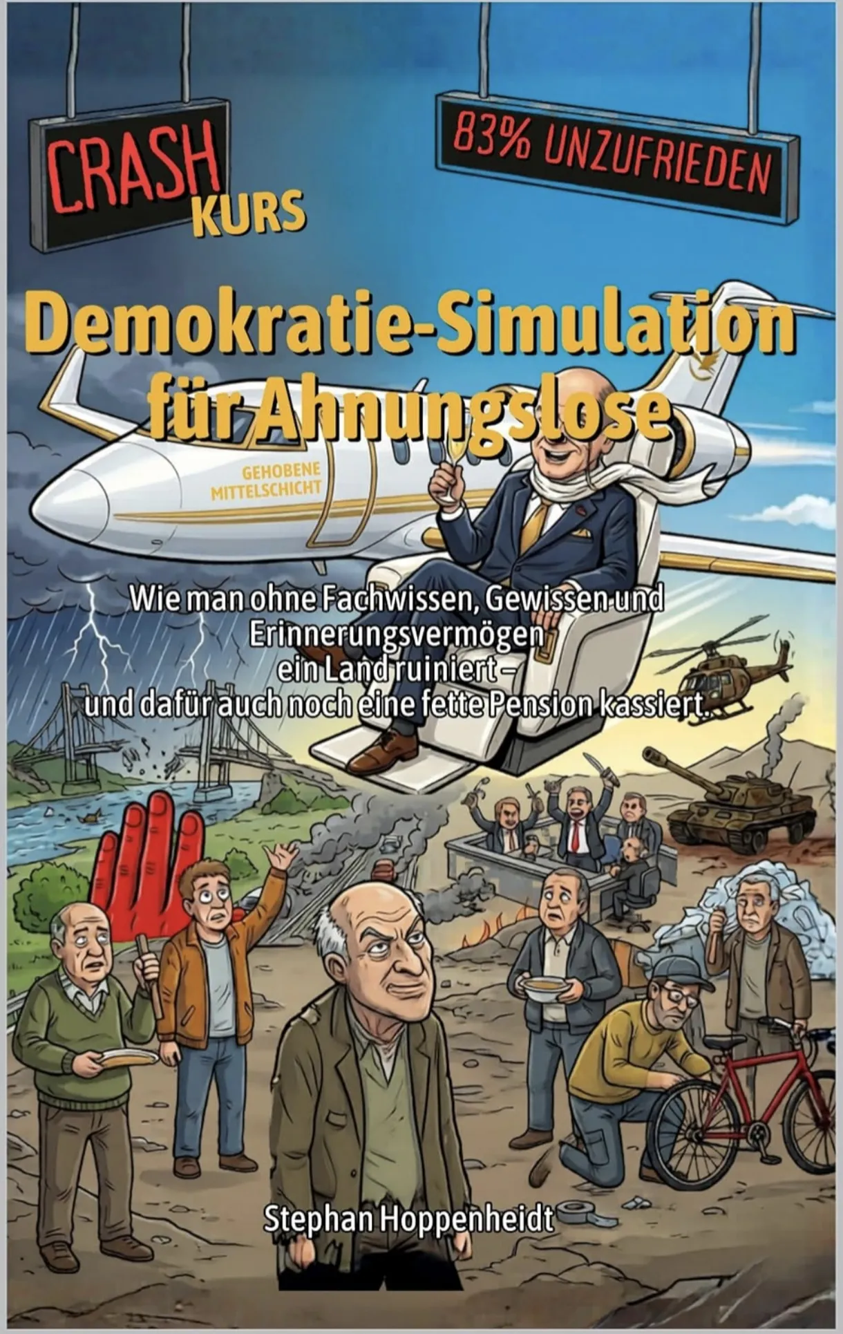 Cover von Demokratie-Simulation für Ahnungslose - Wie man ohne Fachwissen, Gewissen und Erinnerungsvermögen ein Land ruiniert – und dafür auch noch eine fette Pension kassiert.