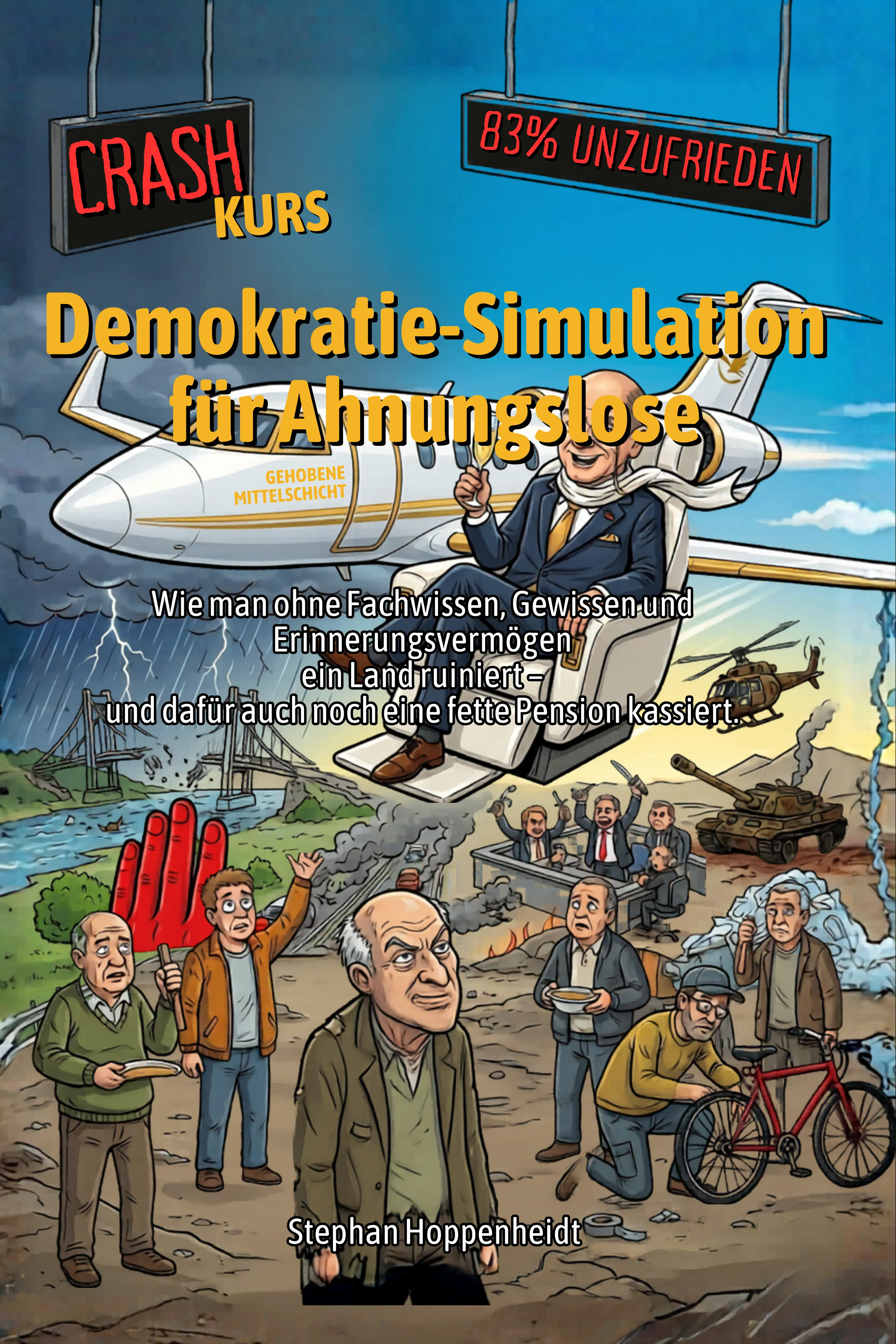 Cover von Demokratie-Simulation für Ahnungslose - Wie man ohne Fachwissen, Gewissen und Erinnerungsvermögen ein Land ruiniert – und dafür auch noch eine fette Pension kassiert.