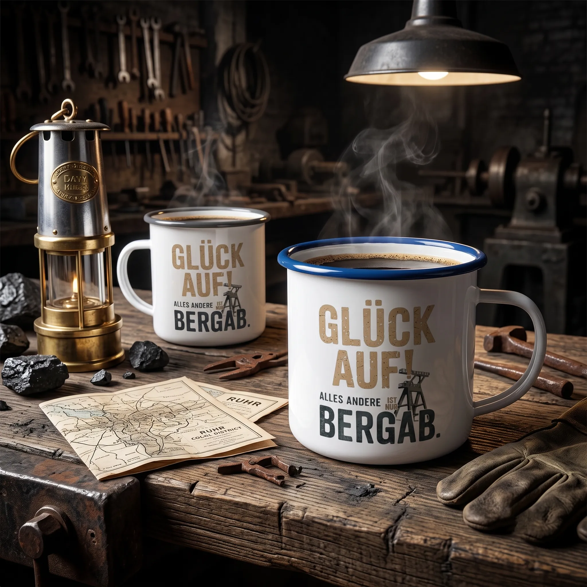 Glück Auf Emaille Tasse